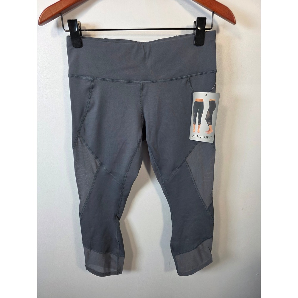 Active Life Women Blackened Pearl Mesh Crop Leggings Gray Small NWT